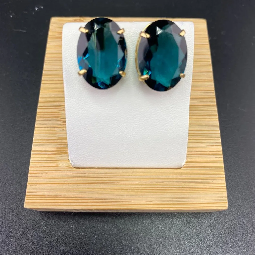 Classic Oval Reconstituted London Blue Topaz 18k Gold Plated Studds - Picture 3 of 3